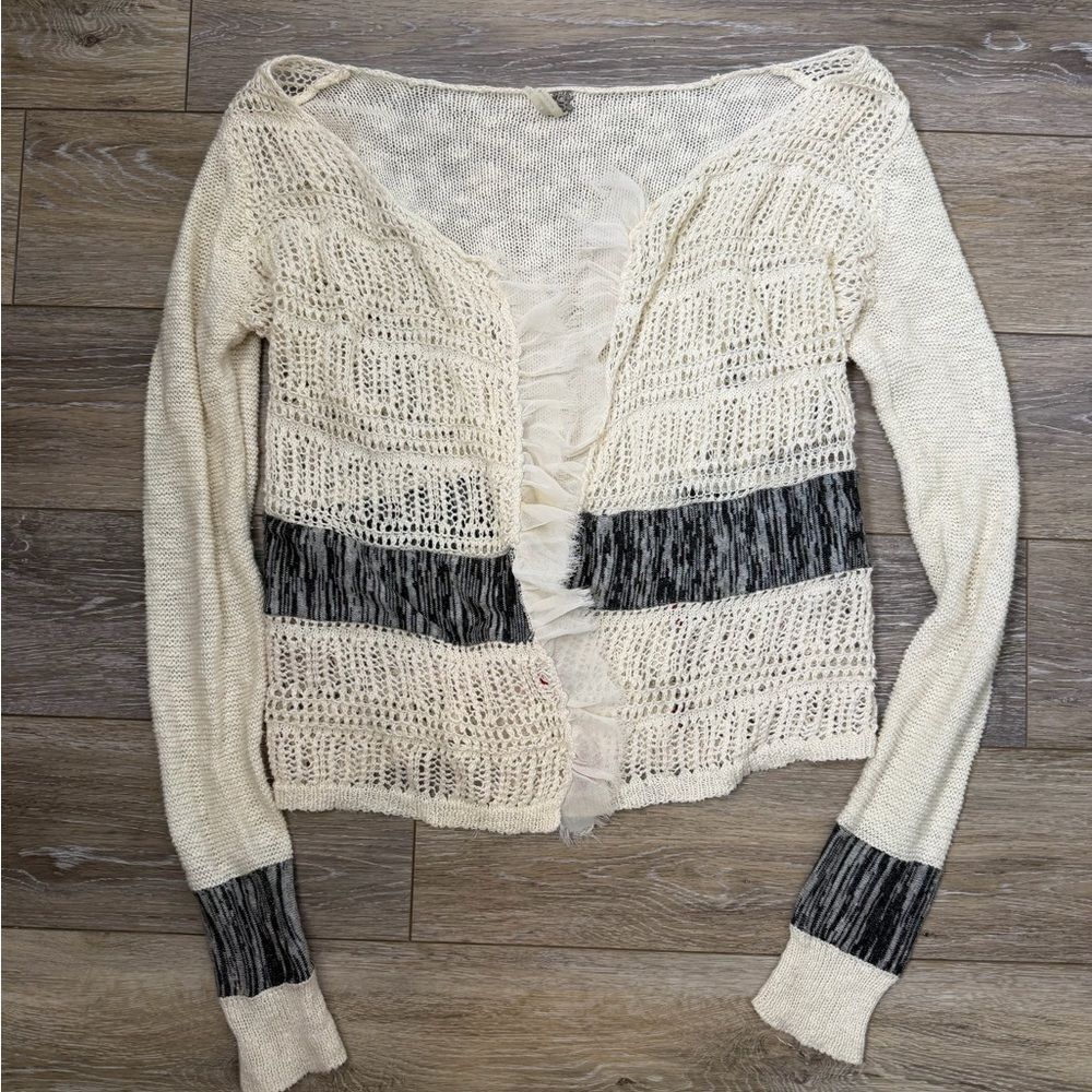 Bke By Buckle Cream and Gray Knit Sweater Cardigan Sz M